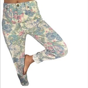 Zena pastel floral, denim jeans from the 80’s. Size 7.